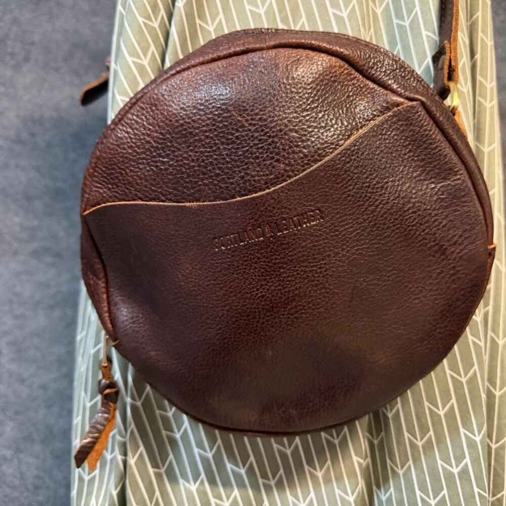 Portland Leather Genuine Leather Brown Circular Crossbody Purse Bag